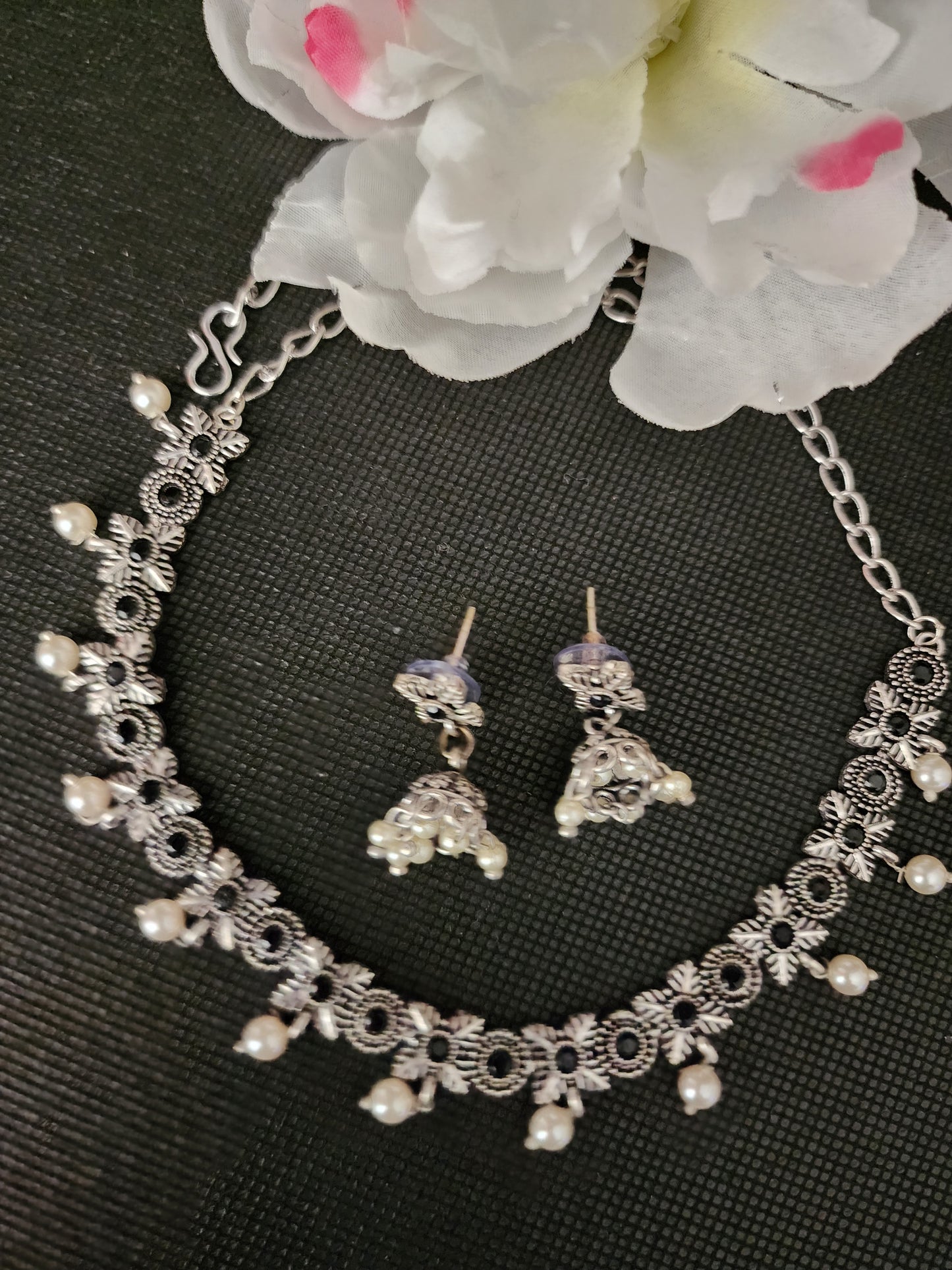 Pearl Necklace and Earrings