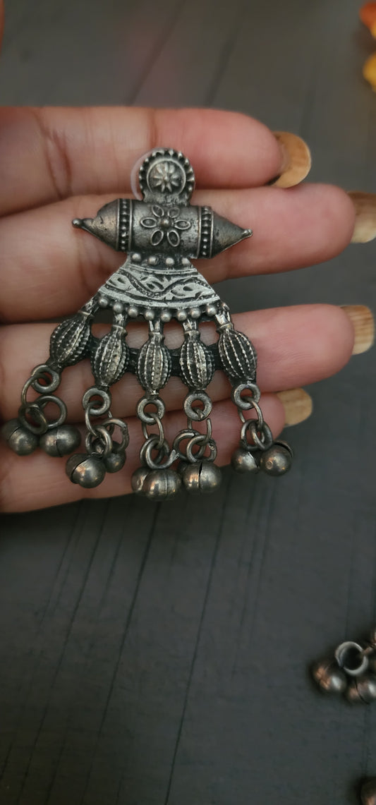 Sunehara Silver long Mala Necklace and earrings