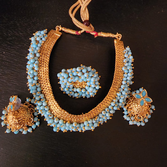 Pearl Chocker, Earrings, and Ring Set