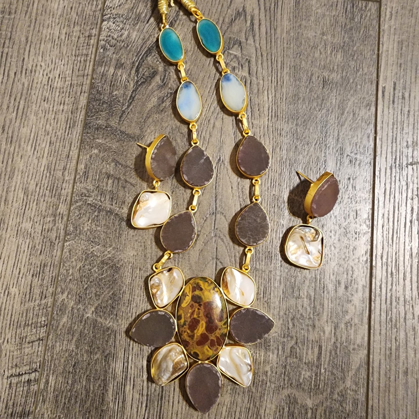 Druzy Stones, MOP  Necklace and Earrings