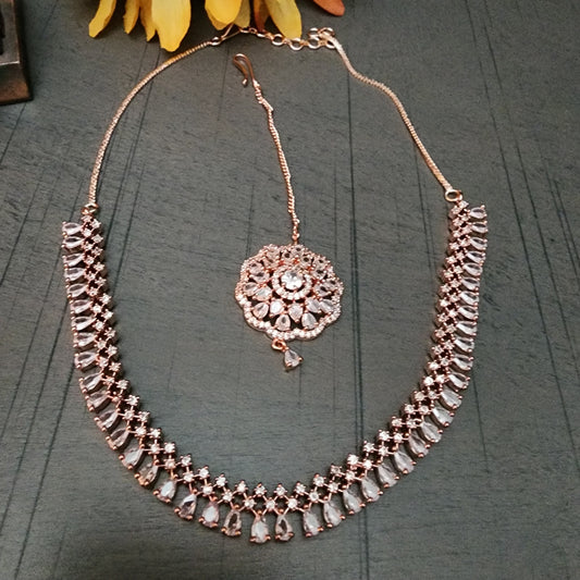 CZ Necklace, Earrings and MangTika Set