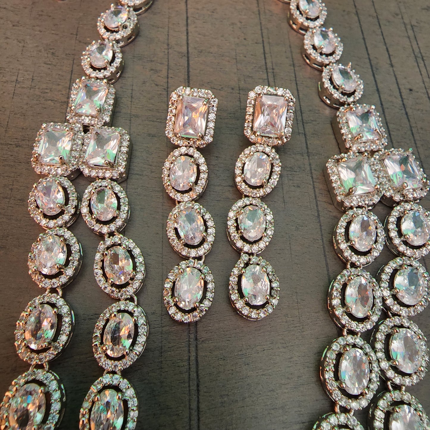 Two Layered American Diamond Necklace and Earrings