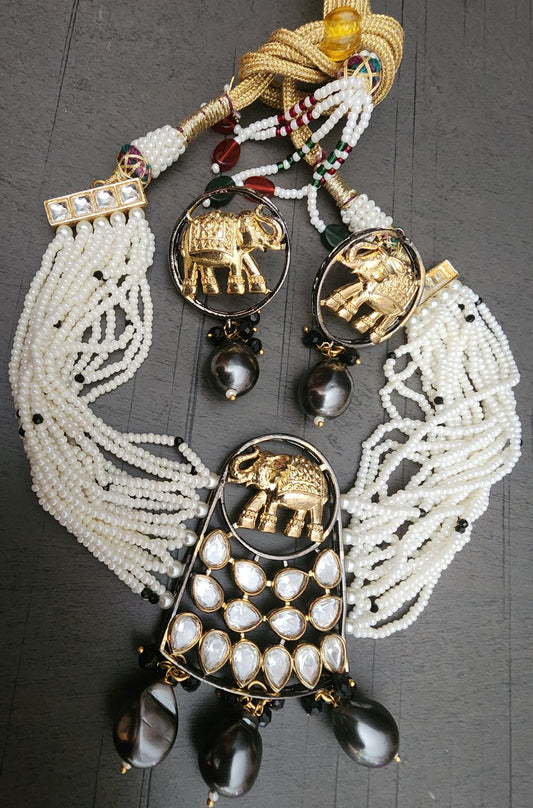 Nihia Polki  Diamond and Pearl fusion Necklace and Earrings