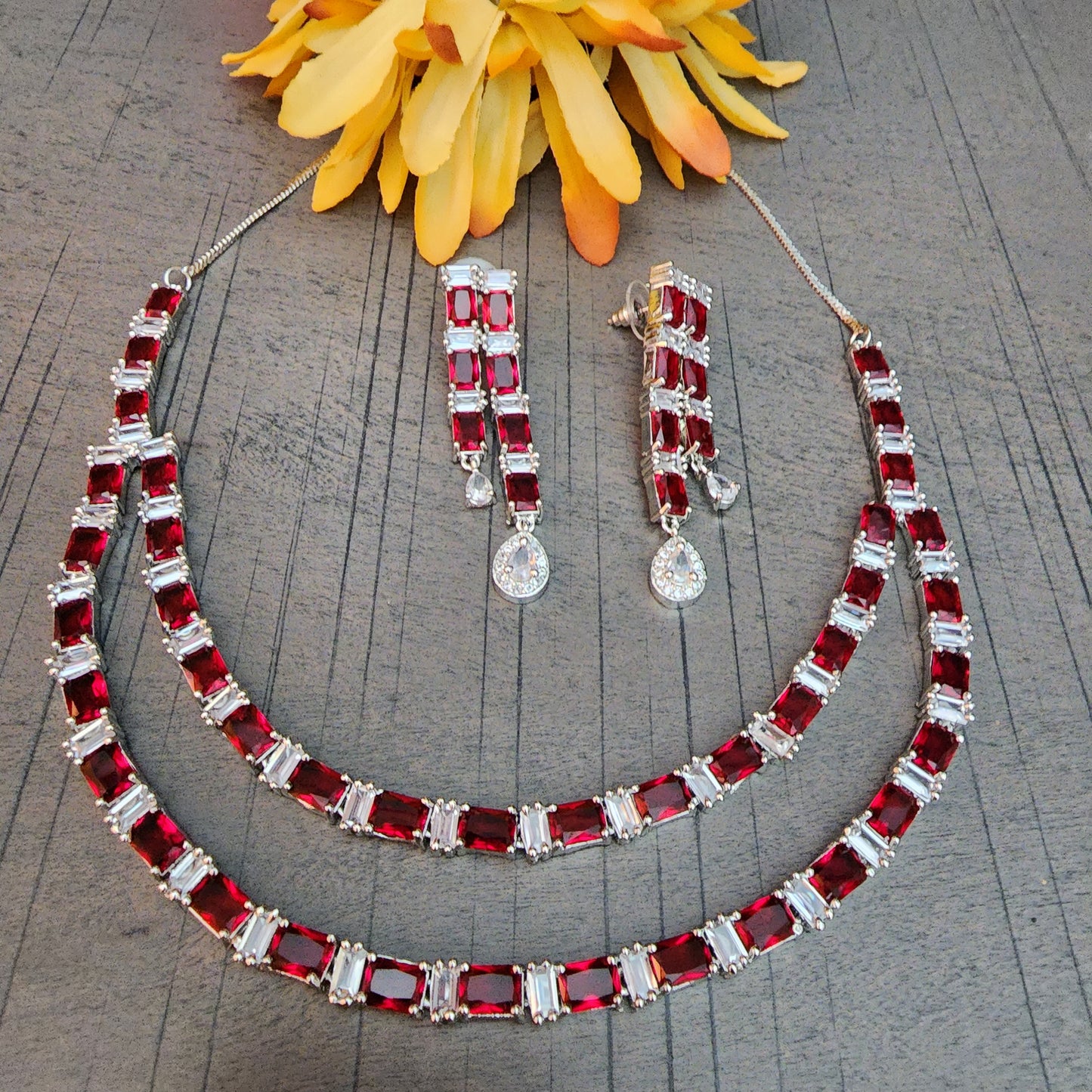 CZ two layerd Necklace and Earrings