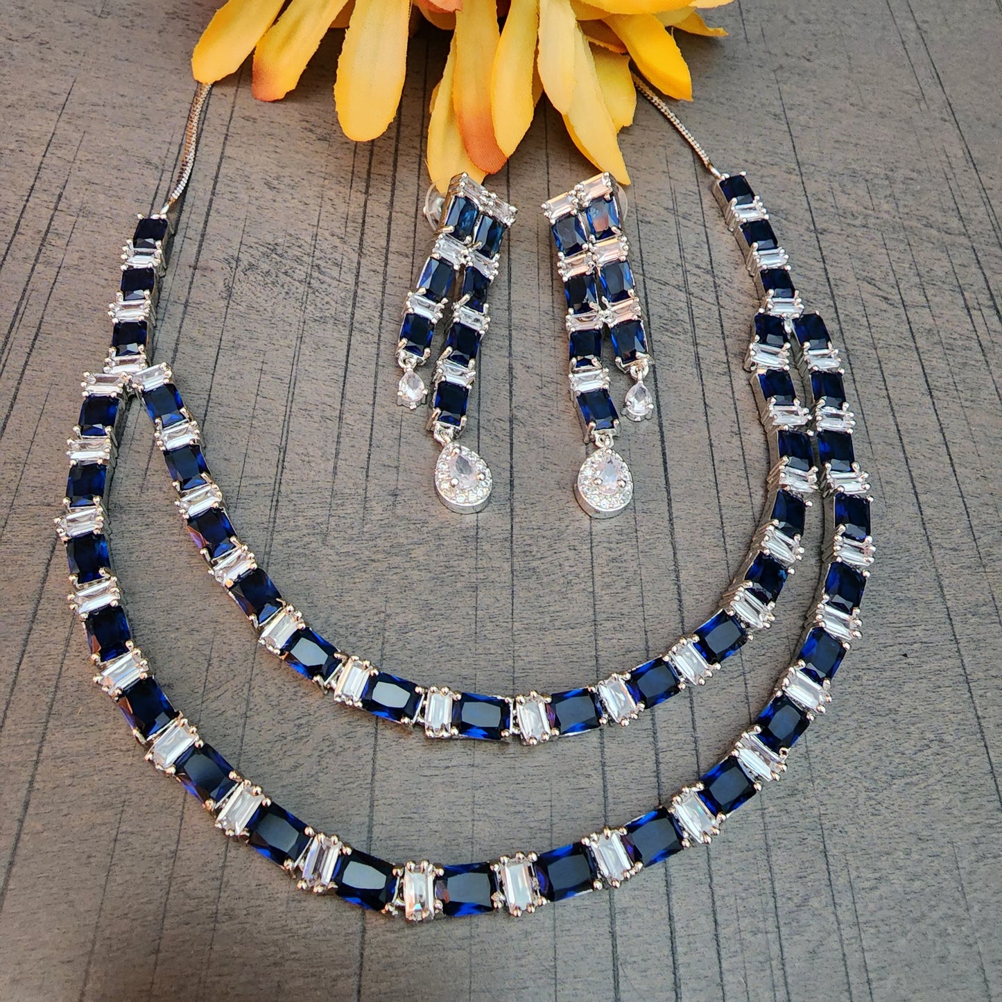 CZ two layerd Necklace and Earrings