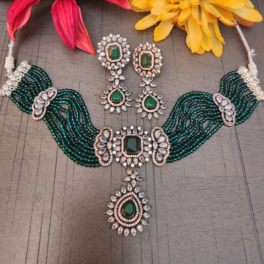 Emerald CZ Necklace and Earrings