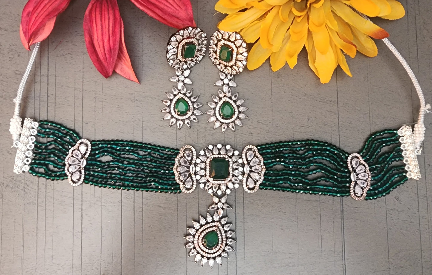 Emerald CZ Necklace and Earrings