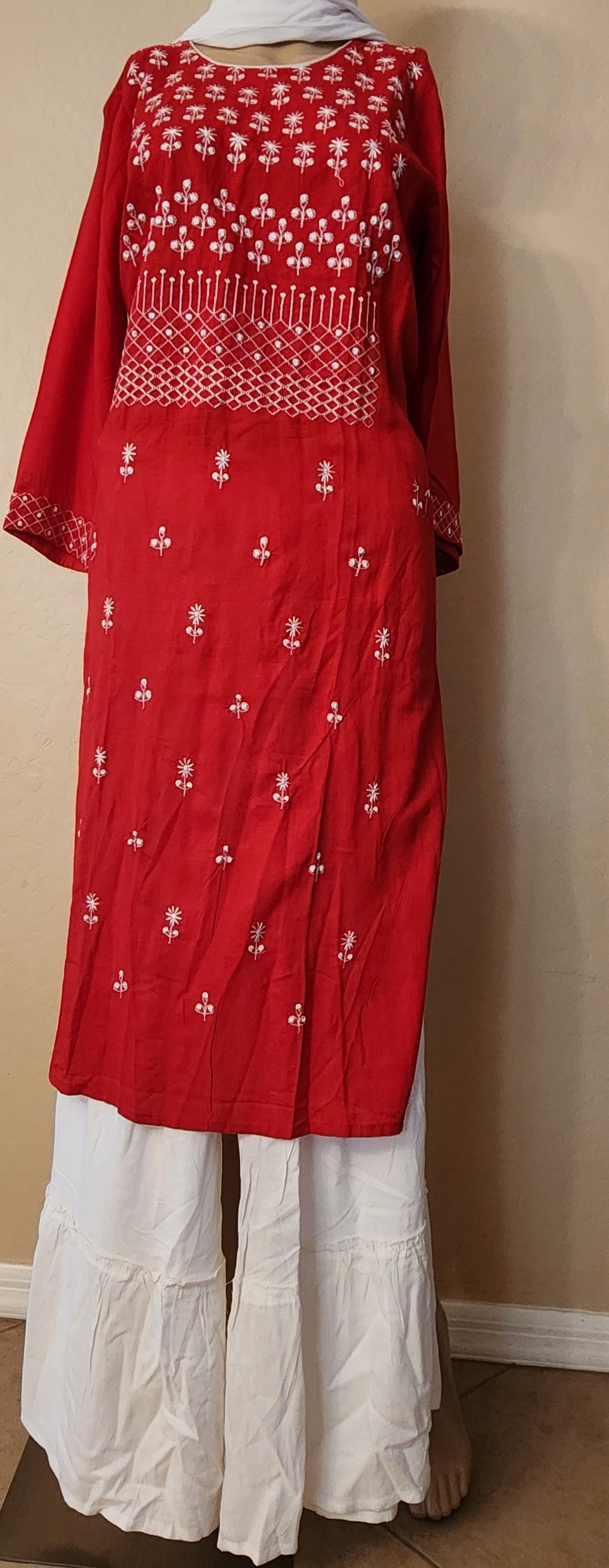 Red Embroidery Kurta Sarara Set