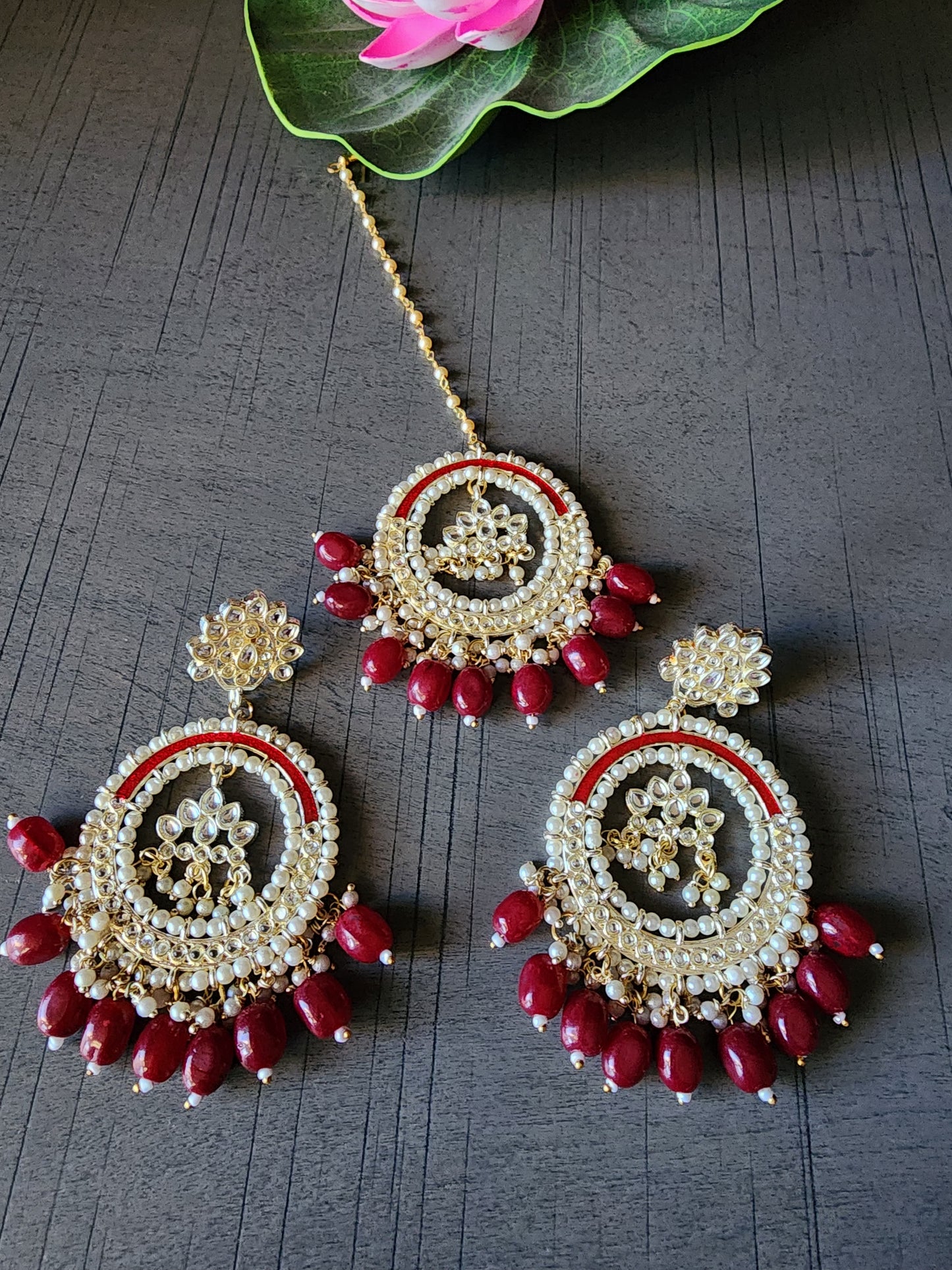 Kundan Earrings and Tika Set