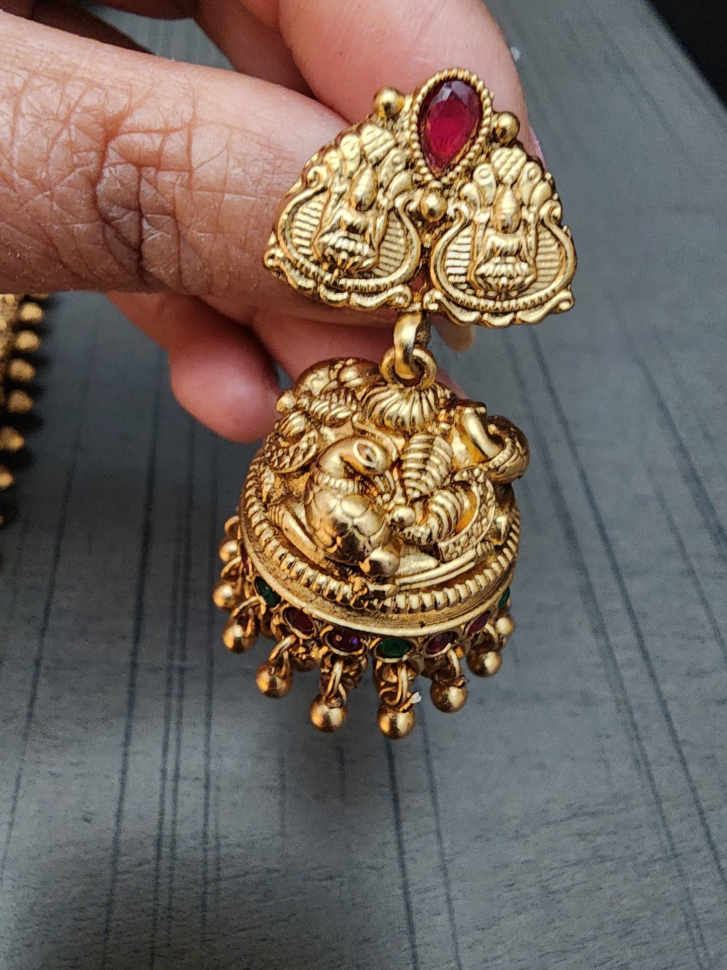 Laxmi jee pure brass matt finishing Temple long Necklace and Earrings