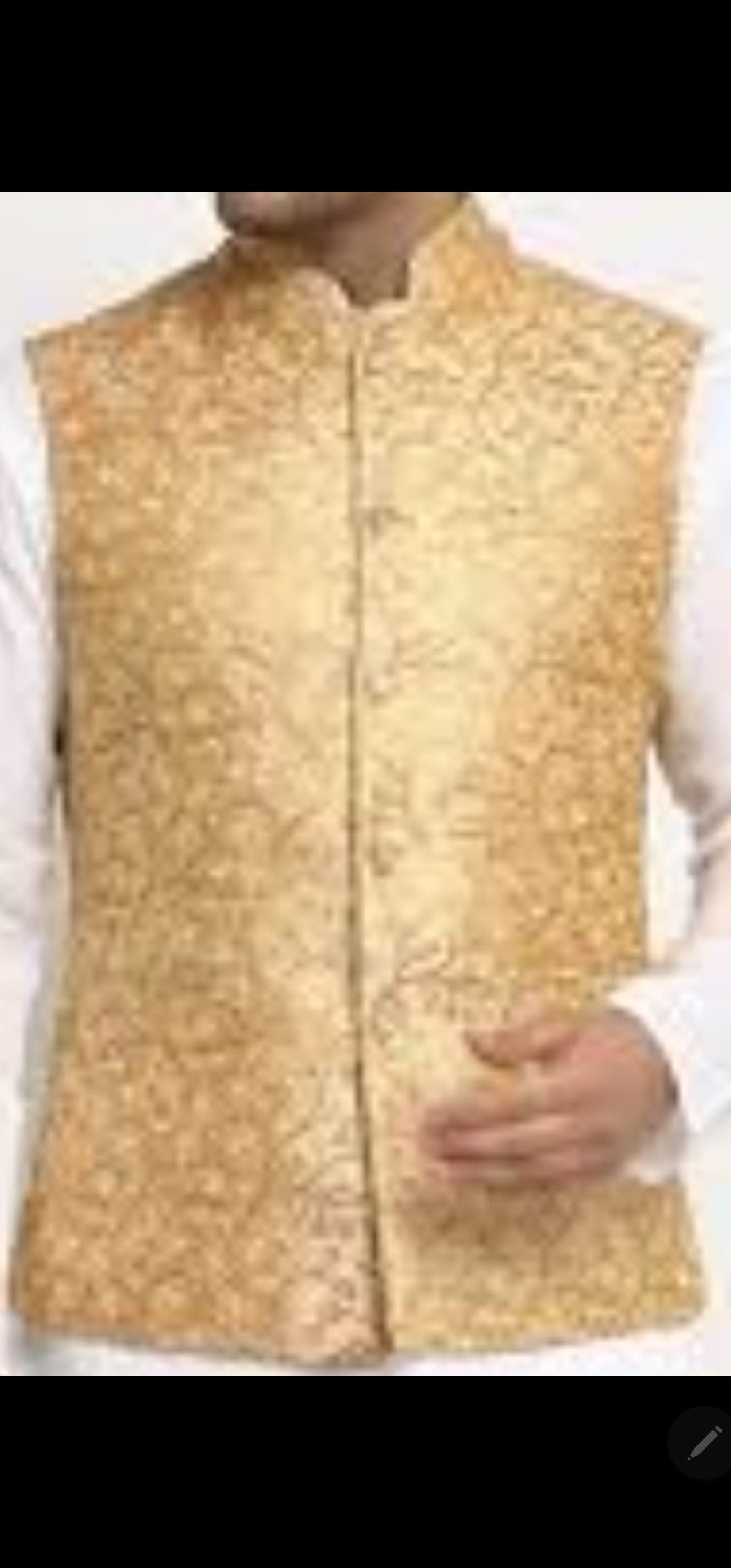 Golden printed Jacquard Nehru Jacket with Gold work
