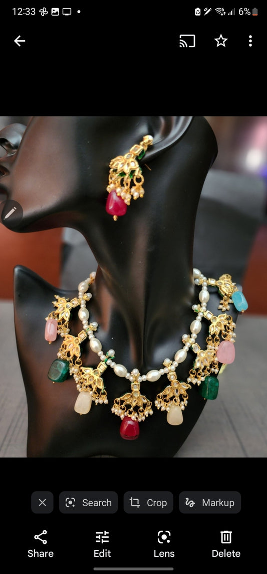 Sahiba Navratan kundan Necklace and Earrings Set