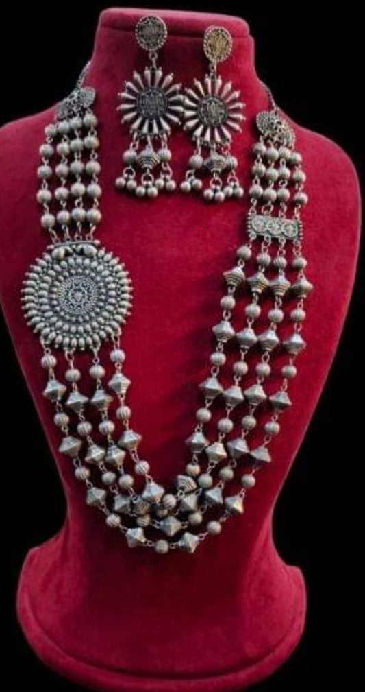 Afghani Replica oxidise Matar Mala and Earrings